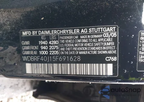 2005 Mercedes-Benz C 230 Kompressor Sport из США, поврежденный, VIN WDBRF40J15F691628